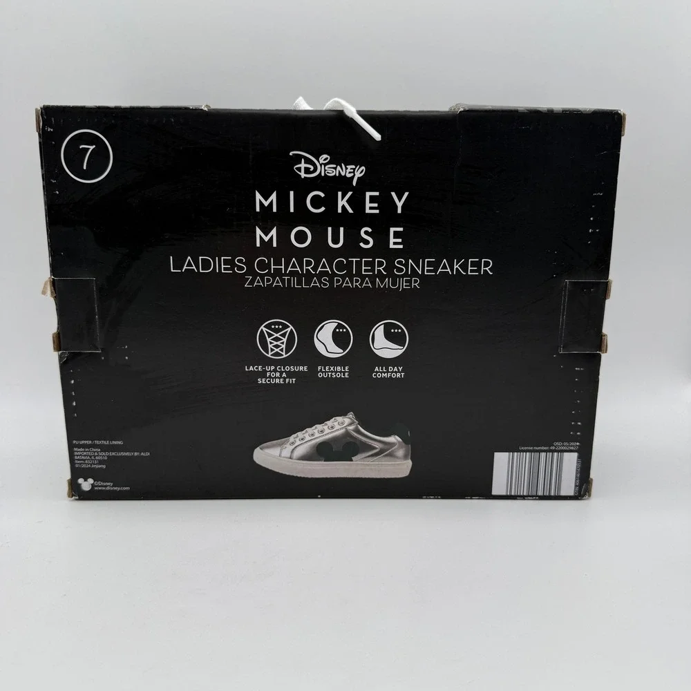 Disney Mickey Mouse Character Sneaker Women Size 7 Silver Metallic Lace Up NEW